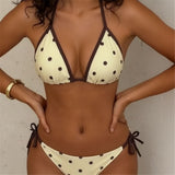 Polka Dot Halter Bikini Female Swimsuit Women Swimwear Two-Pieces Bikini Set Strappy High Cut Leg Bather Bathing Suit Swim V8305