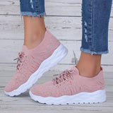 Mixed Color Knitted Platform Sneakers Women Spring Summer Casual Thick Sole Sports Shoes Woman Lace Up Non Slip Walking Shoes