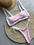 Splicing Micro Thong Bikini Women Bandeau Swimwear Female Swimsuit Two-pieces Bikini Set High Cut Bather Bathing Suit Swim Lady