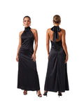 Women Summer Sexy Long Dress Sleeveless Halterneck Backless Solid Color Cocktail Dresses for Party