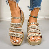 Women's Wedge Heel Platform Sandals Rope and Rivets Decor Chunky Sandals Women Fashion Plus Size 43 Ankle Buckle Rome Sandles