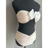 3D Flower Bandeau Female Swimsuit High Waist Bikini Women Swimwear Two-pieces Bikini set Padded Bather Bathing Suit Swim K7050