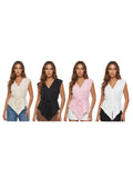 Fashion Women Sleeveless Blouse Waist Tie-ups V Neck Loose Fit Irregular Tops Club Party Street Shirts Summer Solid Color