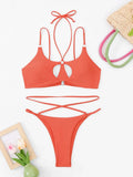 Sexy Halter Cross Bikini 2026 Women String Trikini Set Hollow Out Swimsuit Solid Swimwear Female Lady Bathing Swimming Swim Suit