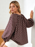 Women Puff Long Sleeve Crew Neck Spring Fall Tops Fashion Dot Print Casual Loose Fit Flowy Blouse