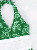 2026 Halter Sporty Bikinis Printed Swimsuit Women High Waist Shorts Swimwear Female Bathers Bathing Swimming Swim Suit Beachwear