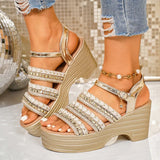 2026 Summer Chunky Heeled Gladiator Sandals Women Ankle Buckle Gold Platform Sandles Woman Plus Size 43 Bohemian Sandalias Mujer