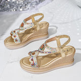 Bling Crystals Chunky Sandals Women 2026 Summer Elastic Band Wedges Platform Sandles Woman Plus Size 43 High Heel Rome Sandals