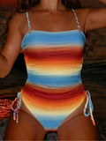 S - XL Gradient Knitted Cross Back Women Swimwear High Leg Cut Monokini Bather Bathing Suit Swim One Piece Swimsuit Female K8129