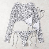 S- XXL Leopard Printed Long Sleeve Bikini Women Swimwear Female Swimsuit Three-piece Bikini set Bather Bathing Suit Swim V3193SW