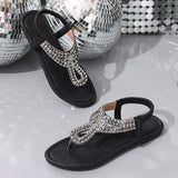 Luxury Rhinestone Clip Toe Sandals Women Summer Plus Size Slip On Flat Sandles Woman Soft Sole Non Slip Beach Sandalias Mujer