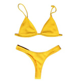 2 Pcs/Set Women Bikini Set Deep V Neck Padded Backless Adjustable Straps Quick Dry Swimming Three-point G-string Women Swimwear