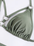 2025 Sexy Halter Strappy Metal Rings Bikini Women Swimwear Female Swimsuit Two-pieces Bikini set High Cut Bathing Suit Swim Lady
