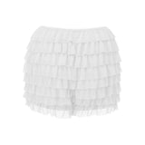 Women’s Layered Ruffle Bloomers Fashion Low Waist Bow Front Solid Color Shorts Casual Summer Mini Shorts