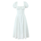 Bowknot Ruffles Light Blue Midi Dress Women's Summer Off Shoulder Short Sleeve Beach Dress Drawstring White A-line Vestidos 2025