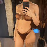 New Sexy Bandeau Strapless Bikini Female Swimsuit Women Swimwear Two-pieces Bikini set Padded Bather Bathing Suit Swim V4647D