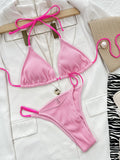 3 Colors Sexy Bikini Solid Pit Striped Swimwear Swimsuit Women Halter Bikinis Set Bathing Suit Beach Bikini Female Bikinis Mujer
