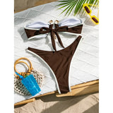 Bandeau Splicing Metal Ring Brazilian Bikini Women Swimwear Female Swimsuit Two-Pieces Bikini Set Bather Bathing Suit Swim V5651