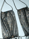 Sexy Women Rhinestone Halter Tops Tie-up Bling Body Chain Bra Going Out Lingerie Camisoles for Party Clubwear