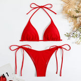 DEKA Triangle Bikini Set Womens Solid Sexy Lingerie Swimwear Tie Side Thongs Beachwear Fashion Swimsuit Bathing Suit