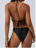 DEKA Women'S Solid Color Slim Fit Hollow Metal Swimsuit Sexy Backless Tank Bodysuit Bikini Set Hot Sexy Comfort Female Bandeau