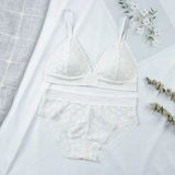 Women Floral Lace Bras Suit Solid Underwear Padded Breathable Vest With Briefs Sexy Hollow Out Bralette Thin Lingerie One Size