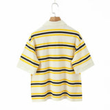 Foridol Burgundy Striped Casual Women T-shirt Summer Loose Polo Shirts Buttons New Female Tops Blouse White Tops Spring Shirt
