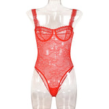 Toucheart Sexy Mesh Patchwork Embroidery Jumpsuit For Women Lace Sling Underwear Solid Color Sexy See-Through Backless Jumpsuit