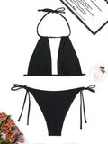 2026 Halter String Bikini Solid Hollow Swimwear Female Sexy Swimsuit Women Bathers Bathing Swimming Swim Suit Beachwear
