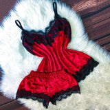 Summer Velvet Pyjamas Set for Women Sleepwear Sleeveless Straps Nightwear Lace Trim Cami Top and Shorts Sets Sexy Lingerie