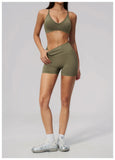 Seamless Yoga Excersize Sets Women Cross Back Sports Bra Tracksuit Workout Clothes High Waist Hip Lifting Shorts Fitness Suits