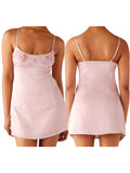 Women Stylish Sequin Flower Embroidered Square Neck Spaghetti Strap Dress Solid Color Party Club Mini Cami Dresses