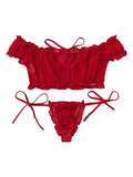 Porn Women Sexy Lingerie Off Shoulder Bralette Strapless Ruffles Bra and Panty Sets Female Transparent Underwear