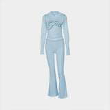 2026 New Women Ins Fashion Solid Color Sexy Straight Shoulder Contrast Stitch Long Sleeve 2 Piece Outfit