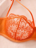 Sexy Orange Lace Lingerie Set Women Push Up Bra and Panty Set Butterfly Bow Underwear Female Intimates Sleepwear ZA824057
