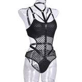 Toucheart Erotic Halter Bodysuit Large Mesh Splicing Andheavy Craftsmanship Women Hollow Seductive Intimate Hot Private Bodysuit