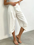 Summer Women Cargo Capri Pants Elastic Waist Cuffs Cropped Trousers with Side Pockets Fashion Casual Loose Fit Pants Streetwear