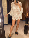2026 New Sexy Lace See Through Long Sleeve Tunic Beach Cover Up Cover-ups Beach Dress Beach Wear Beachwear Female Women V4528
