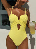 DEAK Sexy Yellow Hollowed Out One Piece Swimsuit For Women Cross Swimwear Female Drawstring Bodysuit Bathing Suit Beachwear