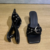 Women's Vintage y2k Leopard Slide Mules Sandals Unique Curved Hollow Sculpted Wedge Heel Slip On Designer Heels Shoes Size 43