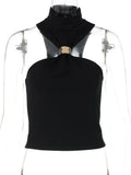 FDYOUI 2026 Summer Halter Neck Off Shoulder Corset High Street Women Sexy Sleeveless Crop Top Hollow Out Slim Tank Tops Clubwear