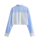 Foridol Stripes Crop Top+shirt 2 Pcs Outfits Women Casual Summer Autumn Casual Set Blue Matching Set Shorts Set Female Suit