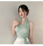 Women Blouses Slim Fit V-neck Lace Up Open Stitch Versatile Sleeveless Top For Female Chiffon Tops Summer Fashion PPAY