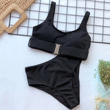 4 Colors Bikini Women Solid High Waist Swimwear Swimsuit Buckle Design Female Beach Bikinis Set Bathing Suit Bikini Taille Haute