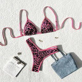 Sexy Leopard Print Bikini 2 Piece Set Women Laced Up Split Swimsuit Low Waist Beachwear 2025 New Summer Swimwear Bikinis Set