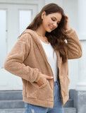 Phantasy Woman Hooded Fleece Coat Womens Casual Jacket Soft Heavy Autumn Winter Solid Hooded Jacket Ladies Outwear Overcoat