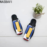 Summer Women Slipper High Block Heels Mules Party Club Ladies Mixed Color White Outdoor Slip-on Square Toe Shoes