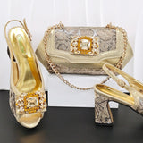 Doershow African fashion Italian Shoes And Bag Sets For Evening Party With Stones gold Italian Handbags Match Bags!  HW1-1