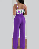Women's Two Piece Sets Fashion Print Halter V-Neck Short Tank Suit Tops Long Pants Matching Set Summer Casual Female Slim Pants