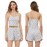 Women Pajamas Set 2 Pieces Loungewear Suits Floral Print Lace Trim Camisoles Tank Tops and Shorts Outfits Summer Sleepwear